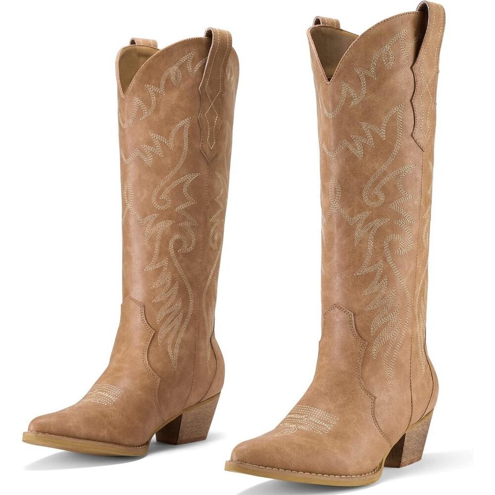 Women's Embroidered Knee High Classic Western Boots Pointy Toe Cowgirl Boots